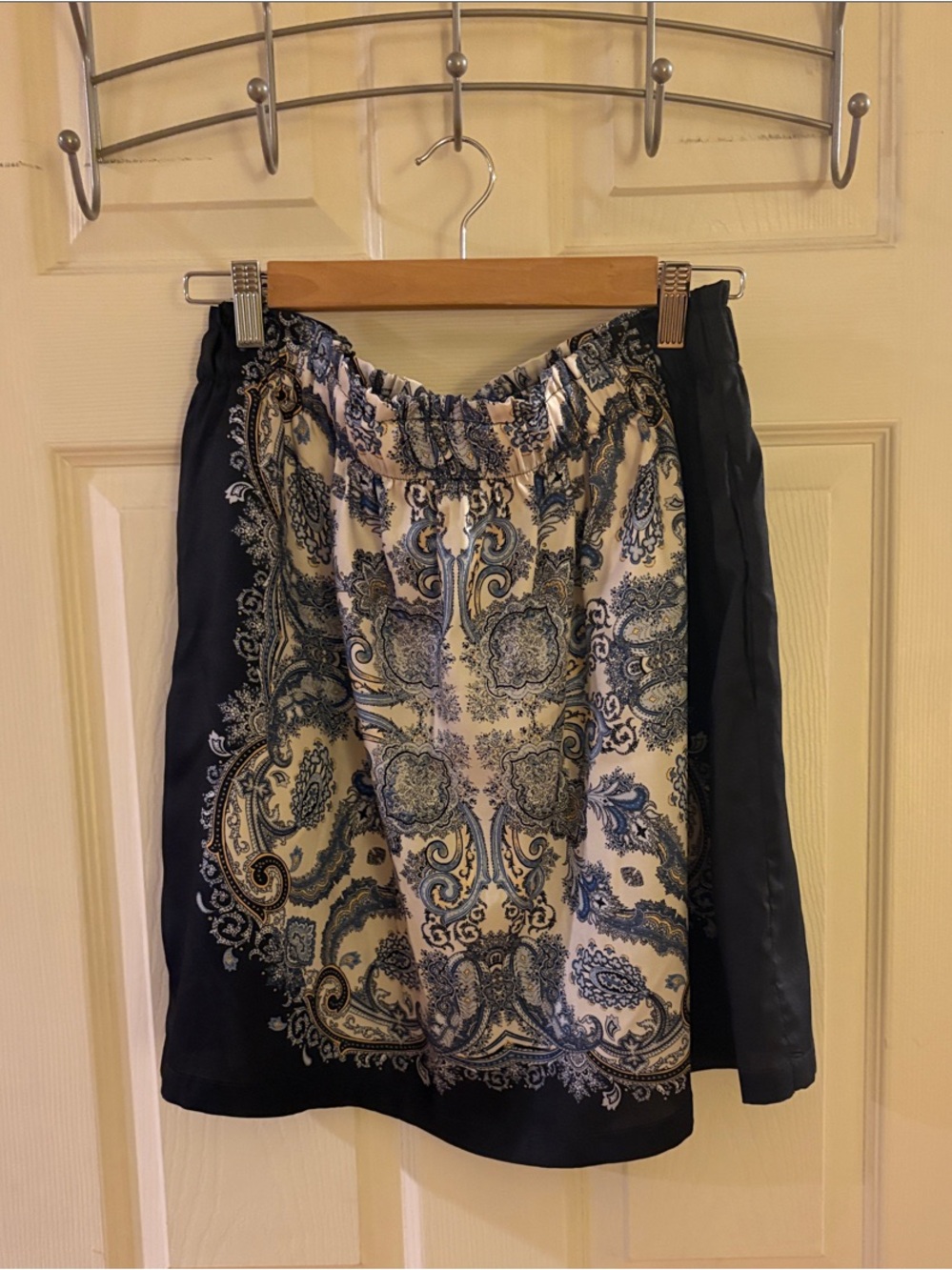 H&M Navy and Cream Paisley A-Line Skirt